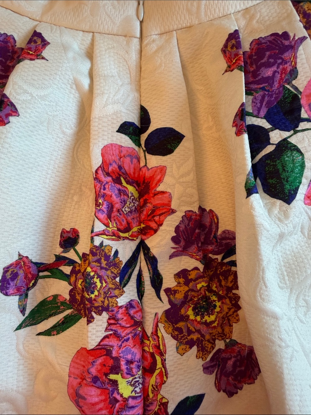 Ivory Floral Jacquard Fit & Flare Skirt – Bold Rose Print Size Small - Picture 11 of 12